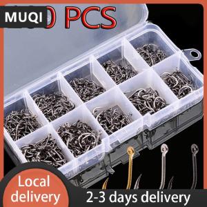 [COD] MUQI Ship within 24 hours 100Pcs Fishing Hooks Set Carbon Steel Single Circle Fishing Hook Fly Fishing Jip Barbed Carp Hooks Sea Tackle Accessories