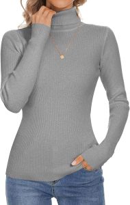 Womens High Neck Sweater Ribbed Long Sleeve Pullover Slim Fit Casual Fashion Knitted Top