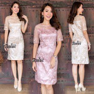 325#ชุดเดรสลูกไม้สไตล์เกาหลีชุดเดรสไปงานแต่งงานบวชชุดทํางาน b