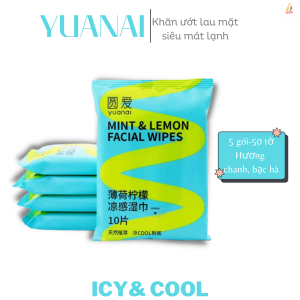 Khăn giấy ướt Yuanai lau mặt siêu mát lạnh đủ mùi hương 10 miếng/gói