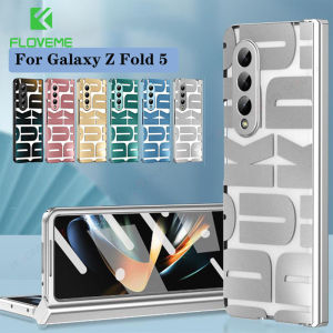 FLOVEME Luxury Plating With Screen Film Protector Phone Case For Samsung Galaxy Z Fold 5 Fold 4 Fold 3 Fold 2 5G With Hinge Protection Clear Folding Hard PC Shockproof Back Cover For Galaxy Z Fold 5 4 3 2