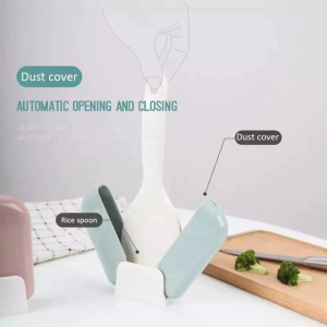 Stand Up Rice Scoop Storage Rack Portable Rice Spoon Automatic Cover Rice Household Large Closing Dust Spoon Rice Opening And Spoon Kitchen Automatic Opening And Closing Scoop Holder High temperature resistant