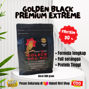 GOLDEN BLACK PREMIUM EXTREME - Makanan burung protein tinggi untuk burung Wambi Anis Murai Cendet Poho Kacer dll (500 gram)