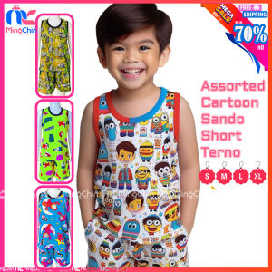 ✅ Little LUCAS ™️🔖 Sale TERNO for BOYS KIDS Clothes Sando and Short Cartoon Print Set | Colorful Kids Terno Pambahay for Boy Clothing Sets | sandu tirno damit pambata for 1 2 3 4 5 6 7 8 9 10 11 12 years old | Terno for Kids Sando Short Pair - Ming Chin