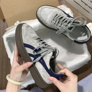 Forrest Gump Shoes Retro Color Block Breathable Soft Sole Leather Versatile Sports Casual Sneakers New Color Matching German Training Shoes Niche Black
