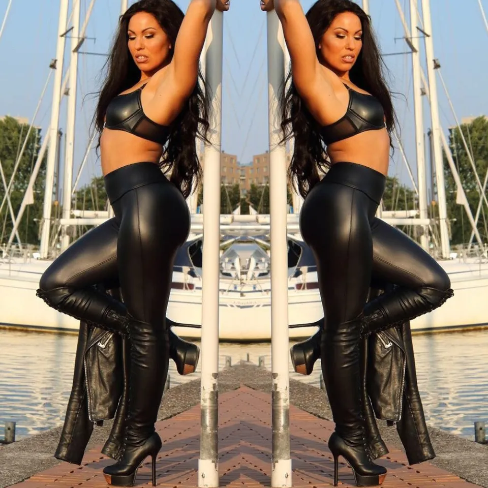 Ready Stock-New Hot Summer Fashion Girls Female Lady Shiny Bling Faux  Patent Leather Stretch Leggings Wet Look PVC Pants Trousers