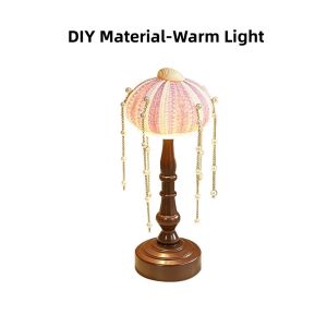 HORAC DIY Sea Urchin Shell Table Lamp Handmade Vintage European Atmosphere Lamp Bedside Pearl Tassel Desk Decor Bedroom
