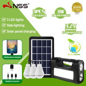 NSS 8017 Solar Lighting System Kit Rechargeable Solar Emergency Light Waterproof 3 Solar light bulbs