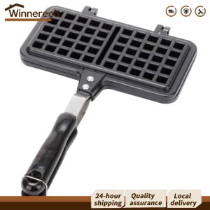 [Winnereco Flagship Mall]Stovetop Waffle Maker Rectangle Belgian Style Non-Stick Surface Cast Iron Waffle Pan for Breakfast