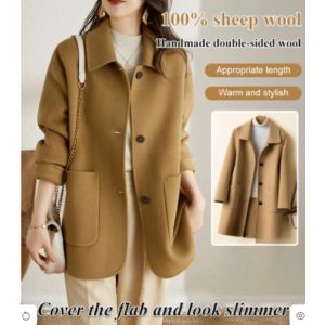 Tweed Coat Good Warming Performance Double-sided Colorfast Small Pocket Windproof