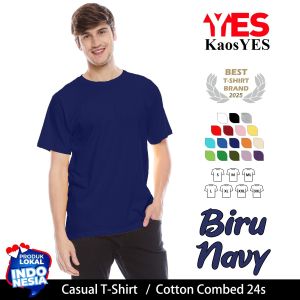 KaosYES Kaos Pria Polos Cotton Combed 24s - T-Shirt Baju Distro Lengan Pendek Navy