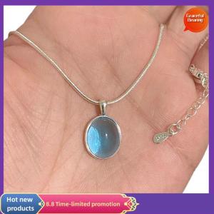 Graceful Simple Retro Oval Aquamarine Pendant Necklace For Women Girls Luxury Snake Chain Necklace Fashion Temperament Jewelry Gifts
