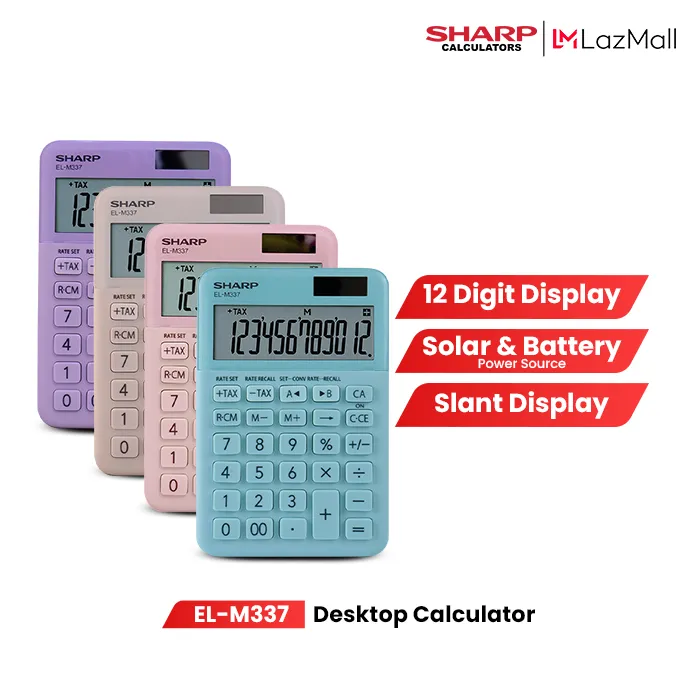 Sharp EL-340W Desktop Calculator With Mobile Display, Solar/Battery Powered, White