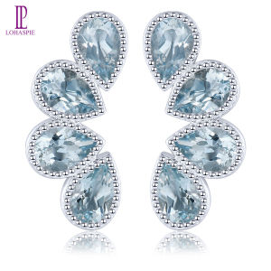 Lohaspie Jewelry Pure 2.6 Carats Solid Sterling Silver 925 Stud Earring Original Natural Aquamarine Stud Earring Aquamarine Birthstone Earring For Women Silver 925 Jewelry