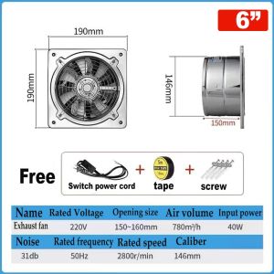 Stainless Steel 4-12" Ventilation Pipe Bathroom Warehouse Booster Wall Window Extractor Exhaust Fan