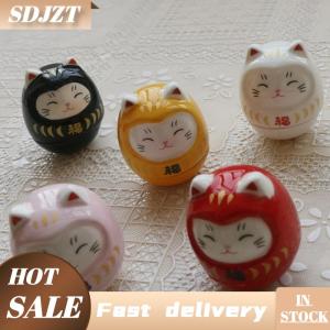 SDJZT Gốm Daruma tượng Daruma Tumbler Thủ công mỹ nghệ Nhật Bản phong cách may mắn mèo may mắn trang trí cảnh quan trang trí nội thất phụ kiện Quà Tặng