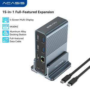 Acasis 15-in-1 USB C Docking Station 4K60Hz Quad Independent Displays 10Gbps Data Transfer Multi-Device Connectivity for Windows Mac Linux Laptops Multi-Monitor Workflows DS7A15
