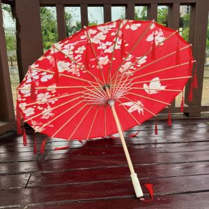 MAOMEI Phong cách Trung Quốc Ô tua rua bằng vải lụa 70cm Cầm tay Ô múa cổ Ô vải lụa lãng mạn Chống mưa Ô giấy dầu cổ điển Dành cho Nữ