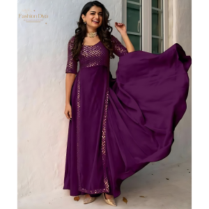 Fashion Adorable Heavy Faux Georgette Sequence Embroidery Gown Casual Party Dress By Fashion Divaa