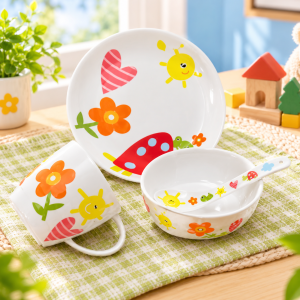 Claytan Kids Tableware Set Ceramic | Plate Bowl Mug Spoon | Microwave Dishwasher Safe