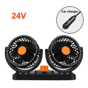 Double-Head 360° Rotating Car Fan – High Wind 12V/24V Low Noise