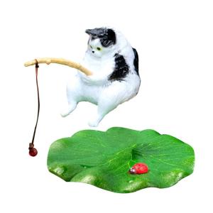 Resins Fish Tanks Figurine Set Detailed Fishing Cats and Leaf Ladybird Ornaments Decors for Personalizing Home Accent