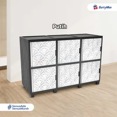 Rak TV Korea 6 Pintu Lemari Penyimpanan Plastik 2 Susun Estetik Minimalis Multifungsi