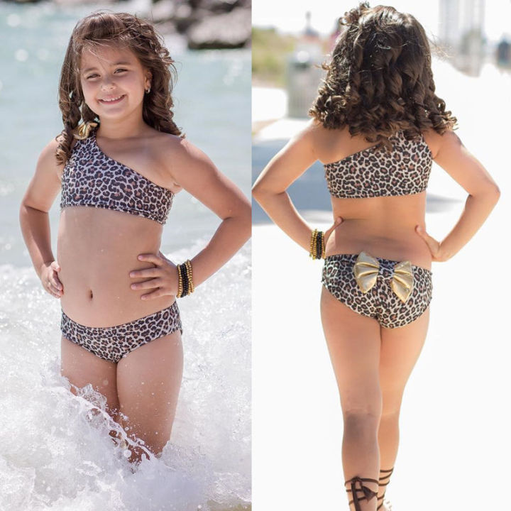 Princess Kids Baby Girl Clothes Set Leopard 3pcs Bikini Swimwear Swimsuit  Bathing Costume Summer Girls Children Clothing