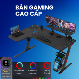 Bàn gaming chữ L cao cấp viền bàn có đèn LED mặt bàn kết cấu sợi carbon chống trượt chống mài mòn