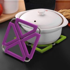 ZYJC SHOP Có thể gập lại Miếng lót nồi bằng silicon Với khung thép không gỉ Cách nhiệt Giá giữ nồi lẩu Đế Lót Ly Hình vuông Thảm lót nồi có thể mở rộng Bàn ăn