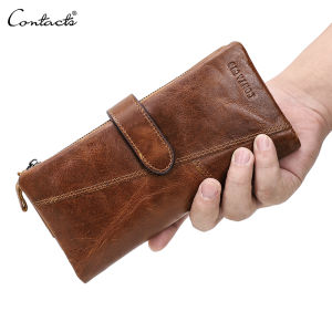 Contacts Chính Hãng Ngựa Điên Da Bò Nam Ví Ví Thời Trang Với Thẻ Vintage Ví Dài Ly Hợp Cổ Tay Túi