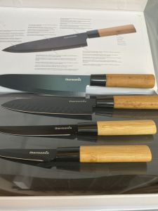 Bộ 4 Couteau Cuisine Thermomix Japonais en Acier Inoxydable et Poignée en Bambou - Made in Germany