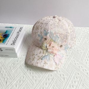 NEXTYOO Mesh Breathable Baseball Cap Sun Protection Embroidered Flowers Sunshade Hat Outdoor Activities Lace Design Rebound Cap For Women  Girls