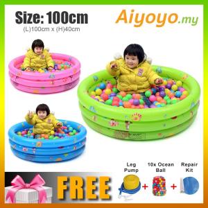 (L) 100 x (H) 40cm Inflatable 3 Rings Round Swimming Pool Family Children Kids Kid Baby Home Toy Game Bath Basin Showering Playing