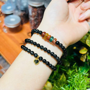 vòng tay nữ dáng chuỗi đá thạch anh tóc đen tự nhiên mix đồng điếu thạch anh tóc tam tài tự nhiên vip và charm trái tim tóc đen bọc vàng tây vòng tay đá phong thuỷ hợp mệnh mộc mệnh thuỷ trang sức thiết kế đủ hoá đơn thẻ bảo hành