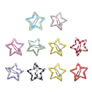 10pcs Stylish Lattice Star Hairpin Colorful Hair Clip Casual Wear Hair Barrettes for Teenagers and Children