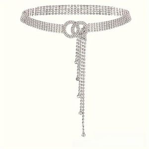 MIRELINA Gold Silver Color Crystal Waist Belt O-Ring Sparkle Tassels Rhinestone Chain Belt High Quality Full Chain Full Diamond Belt For Women