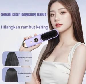 Baru LCD USB Isi Ulang Keramik Sisir Listrik Dipanaskan Pelurus Rambut Sisir Portabel Nirkabel/7.4V Sisir Pelurus Rambut Dipanaskan Keramik Tanpa Kabel LCD/2 In 1 Wireless Electric Comb Usb Charging Wireless Portable LCD Ceramic Heating Comb FA