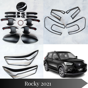 Paket Cover Spion Garnish Lampu Handle Outer Pintu Tutup Tangki Mobil Rocky 2021 Hitam All Variant