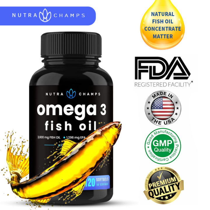 Omega 3 Fish Oil Supplement with EPA & DHA Supports Heart, Brain ...