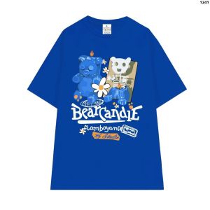 Áo Thun Nam Nữ HY KOREA Cotton 100 Tay Lỡ BearCandie Blue 1241 Form Rộng