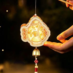 XUNJIE Glowing Windchime Lantern DIY Traditional Handmade Fabric Lamp Kit Chinese Bunny Light Brocade Mid Autumn Craft Kids Toy