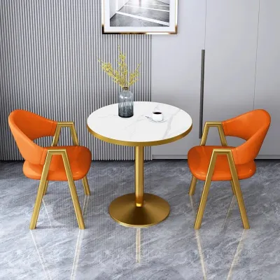 Luxury Round Dining Table Set with 2 Chairs Gold Frame Marble Top Leisure Table and Chair for Home Cafe Balcony Living Room