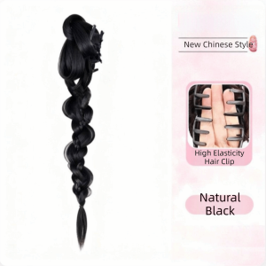 JON09 Antique Chinese Style Wig Braid Ponytail Headdress Synthetic Butterfly Twist Braid Wig Trendy Hairpiece Side Low Tied Ponytail Female