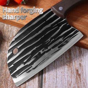 Japanese Handmade Boning Knife Kitchen Chopper with Wood Handle Sharp Blade Anti-stick Design Reinforced Rivets Hanging Hole Design 90° V-shaped Design