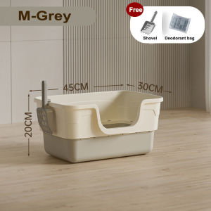 SKISOPGO Cat Litter Box with Scoop and Pad Extra Large Half Enclosed Cat Litter Toilet Tray Basin Tempat Berak Kucing