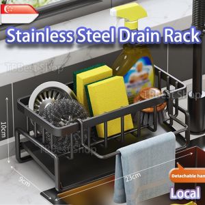 Stainless steel drain rack for Kitchen Sink Countertop Storage Rack Dishracks 304 Stainless Steel Drainage Holder Kitchen rack with pole