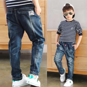 DIIMUU Kids Jeans Fashion Children Boys Clothing Casual Pants Straight Pants Elastic Waist Denim Cotton Light Washed Bottoms Trousers