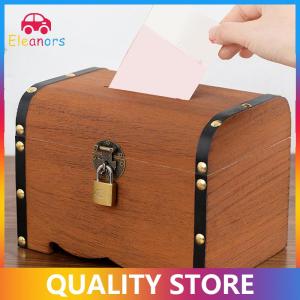 [Eleanor] 1 Set Vintage Treasure Storage Box Wooden Treasure Chest With Lock Piggy Bank Organizer Saving Box Case For Home Decoration