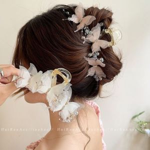 Bonnie Cathy Kẹp tóc hình bướm nữ tính thiết kế voan mềm mại kèm hạt pha lê tinh tế phù hợp với kiểu tóc đuôi ngựa và búi tóc